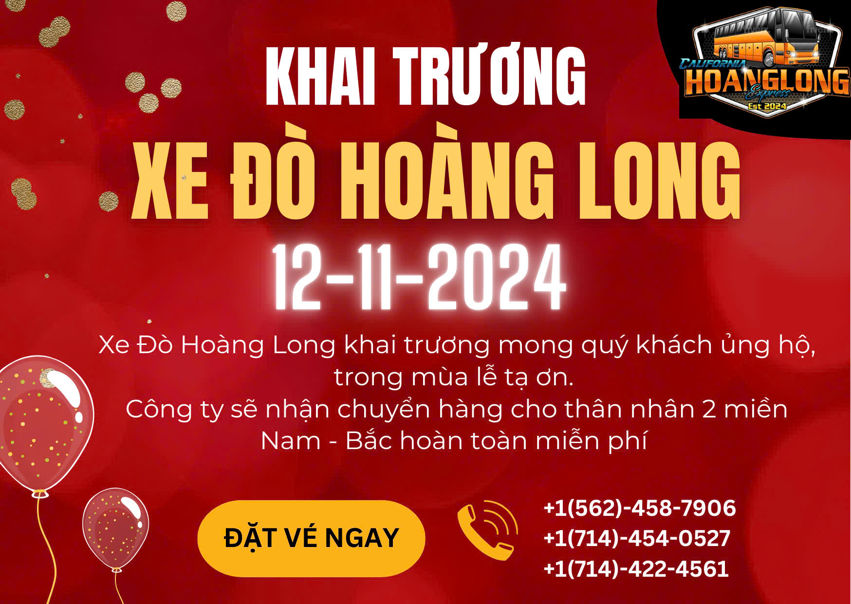 Khai trương Xe Đò Hoàng Long 12-11-2024