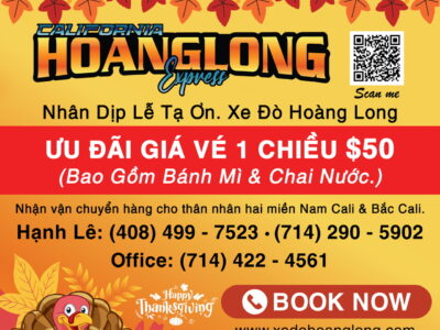 [Xe Đò Hoàng Long] - Ưu đãi giá vé 1 chiều $50 Ngày Lễ Tạ Ơn